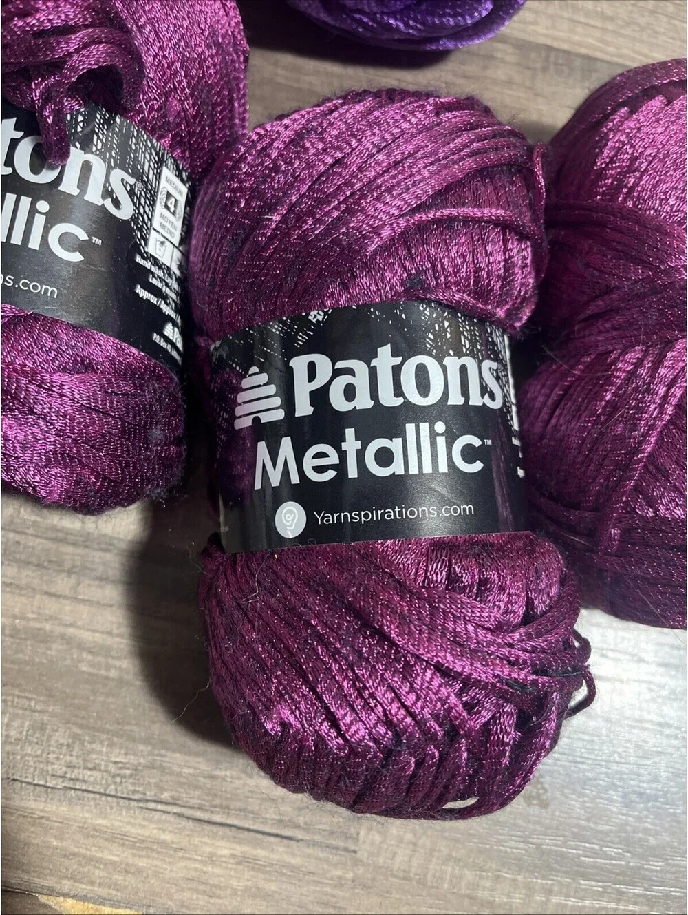 3 Plus Skeins Patons Metallic Nylon Blend Yarn - 3 oz Metallic Fuchsia & Purple